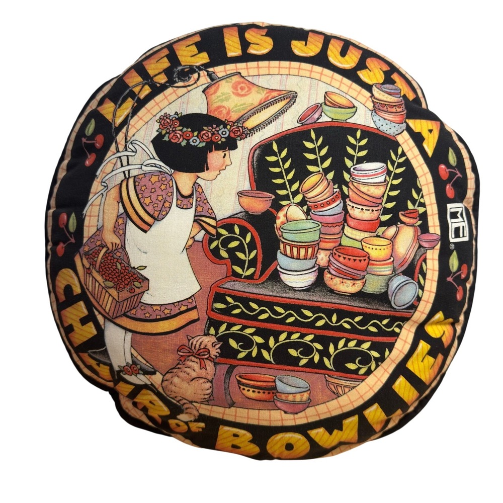 Mary Engelbreit Life is Just a Chair of Bowlies Round Throw Pillow Toy Works USA